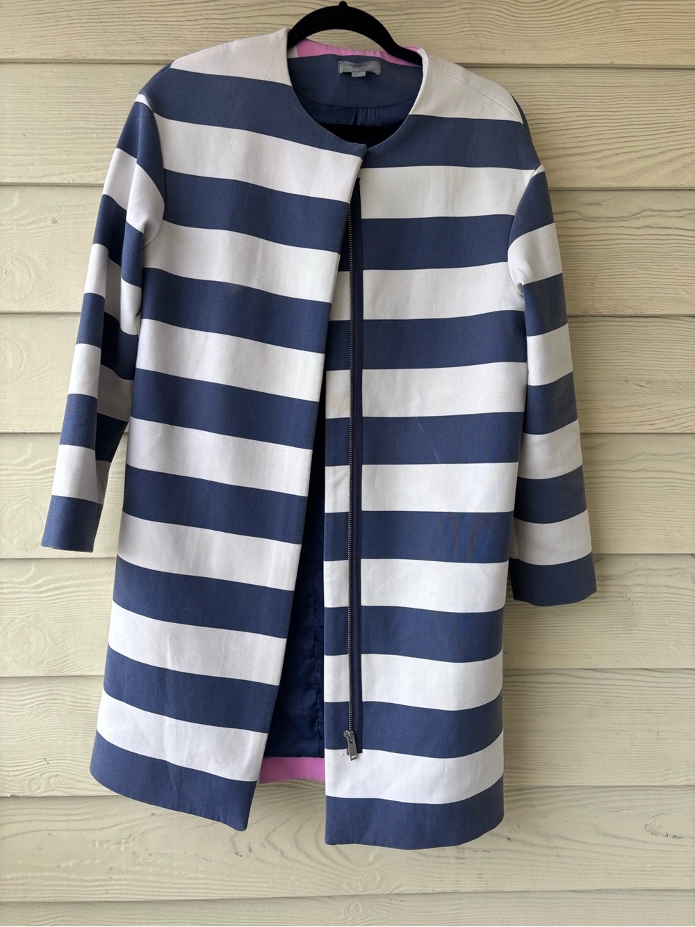 COS Navy and White Striped Trench Coat